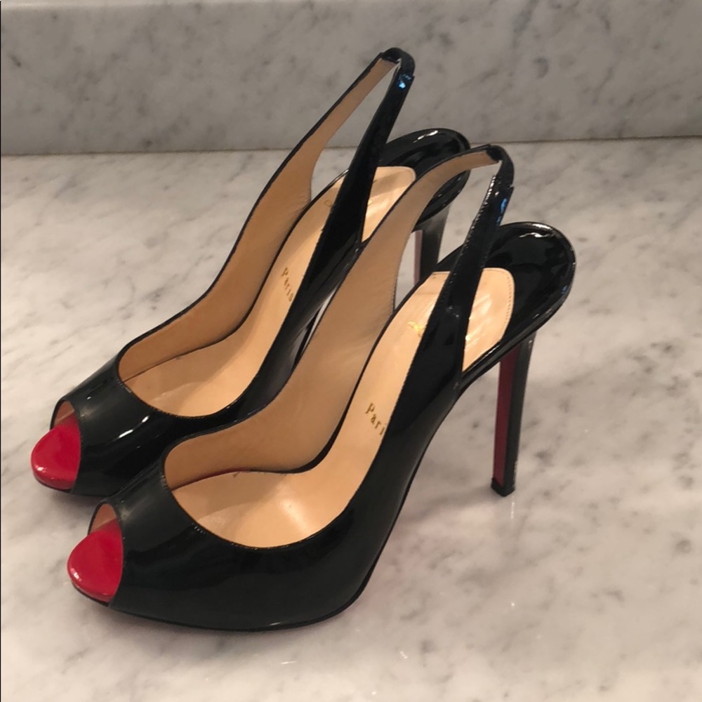 Christian Louboutin black patent slingbacks